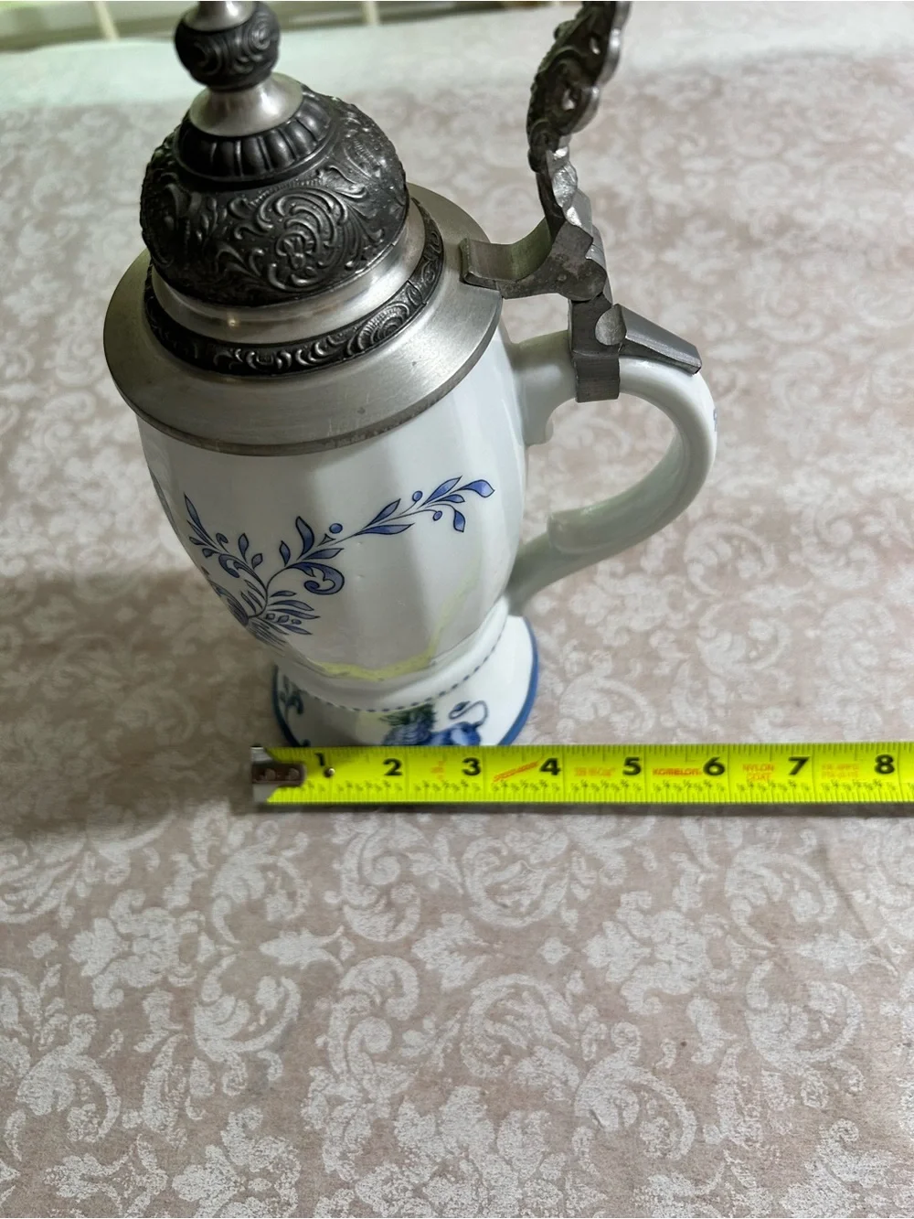 Zoller & Born ~ Schrobenhausen, Germany ~ Ornate 9.5” Lidded Beer Stein